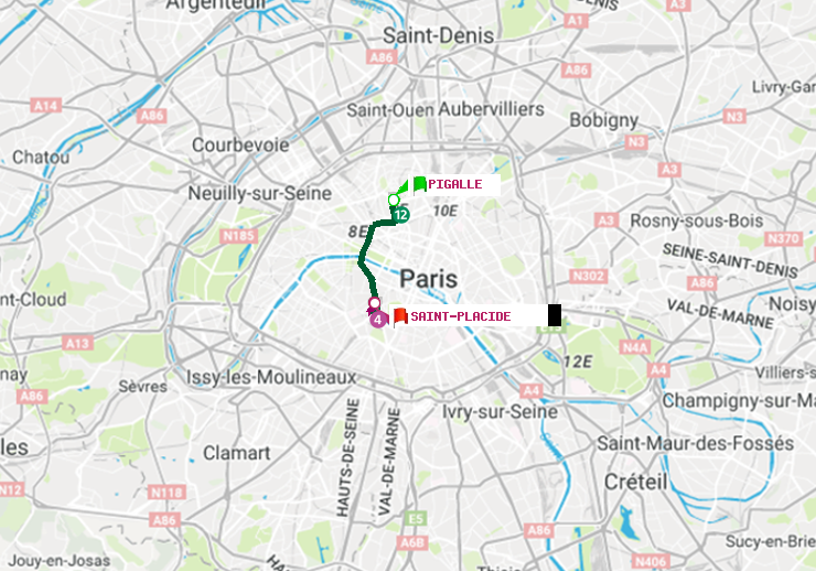 plan itinéraire ratp de Pigalle à Saint-Placide