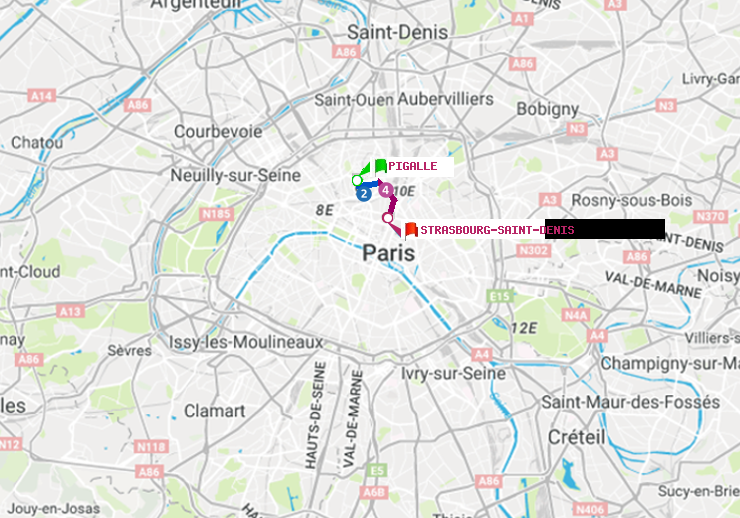 plan itinéraire ratp de Pigalle à Strasbourg-Saint-Denis