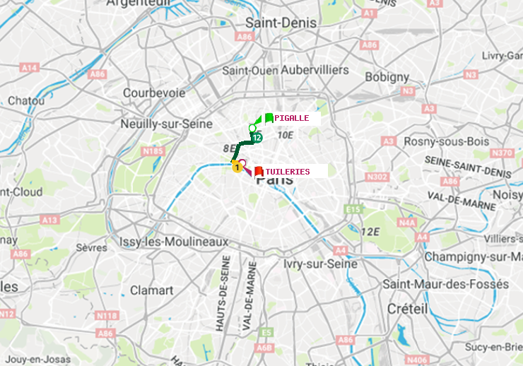 plan itinéraire ratp de Pigalle à Tuileries