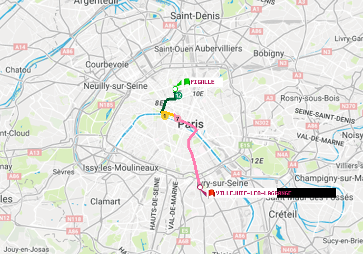 plan itinéraire ratp de Pigalle à Villejuif-Léo Lagrange