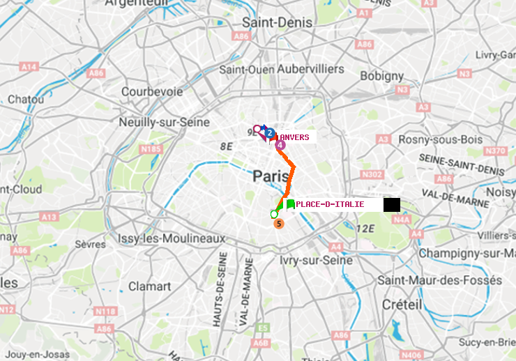 plan itinéraire ratp de Place d