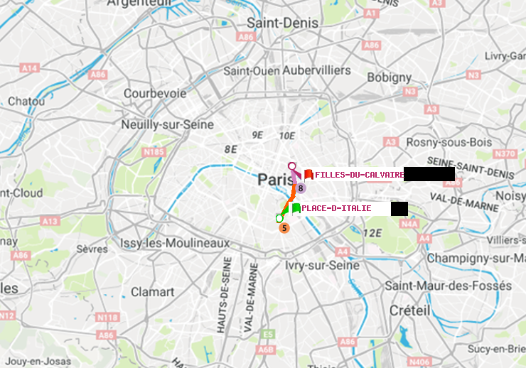 plan itinéraire ratp de Place d