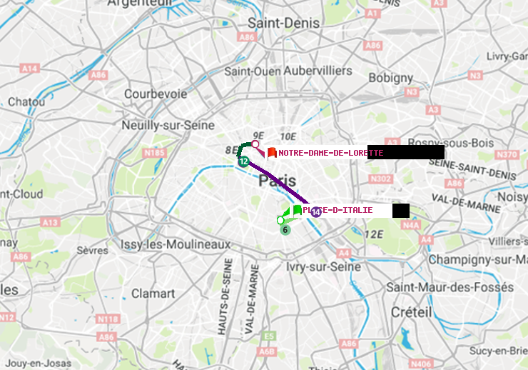 plan itinéraire ratp de Place d