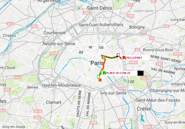 plan itinéraire ratp de Place d