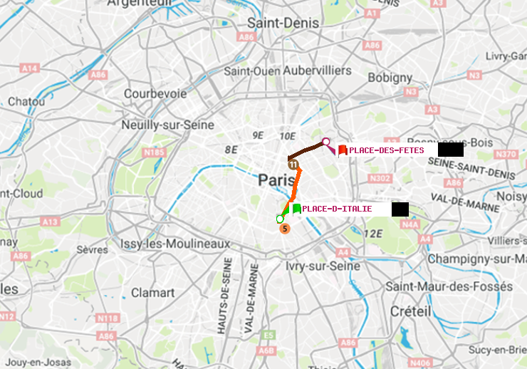 plan itinéraire ratp de Place d