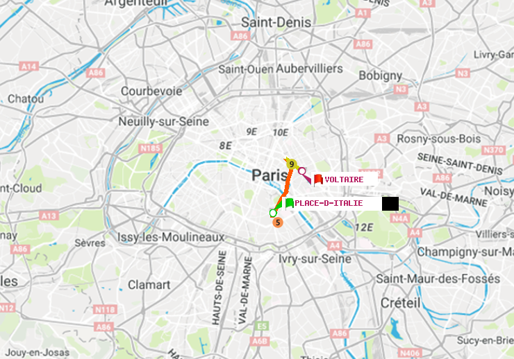 plan itinéraire ratp de Place d
