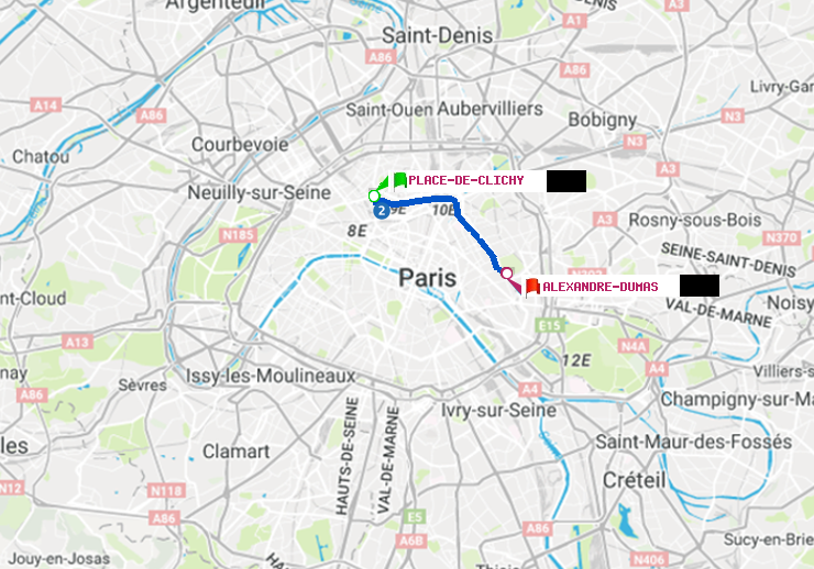 plan itinéraire ratp de Place de Clichy à Alexandre-Dumas