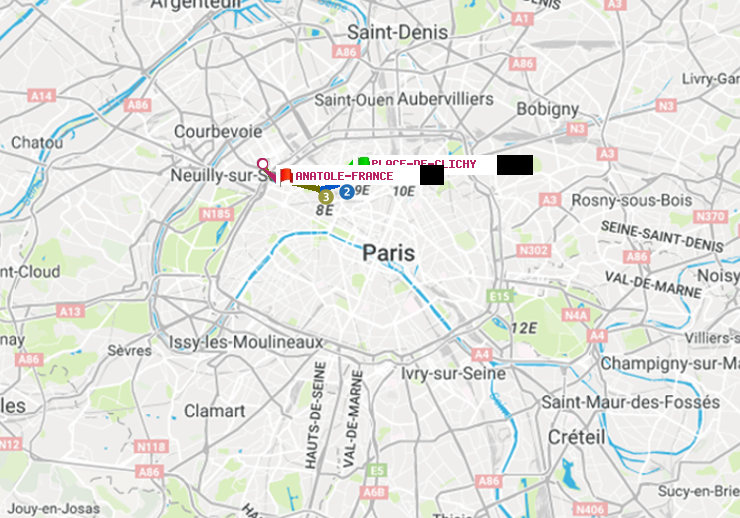 plan itinéraire ratp de Place de Clichy à Anatole-France