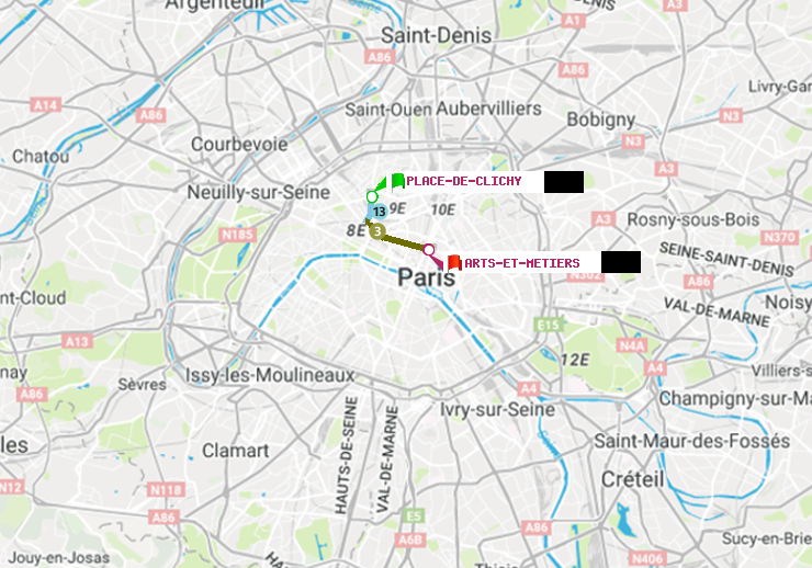 plan itinéraire ratp de Place de Clichy à Arts-et-Métiers