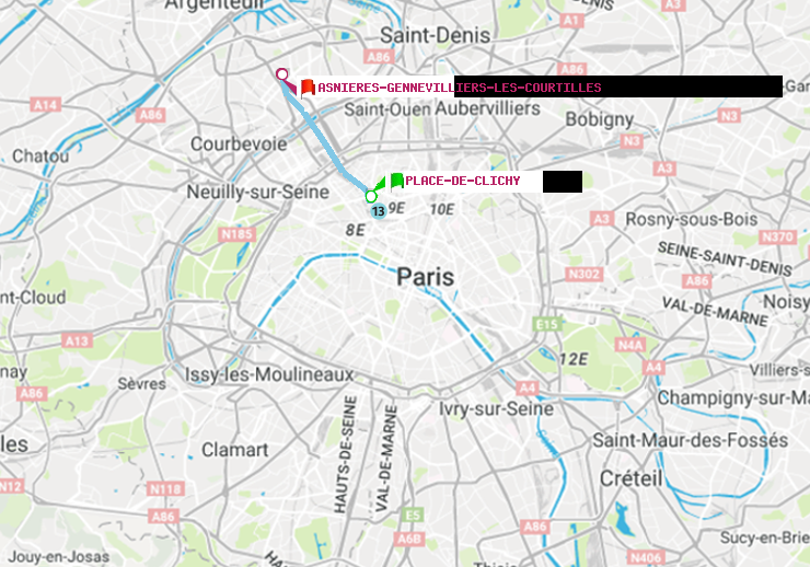 plan itinéraire ratp de Place de Clichy à Asnieres-Gennevilliers Les Courtilles