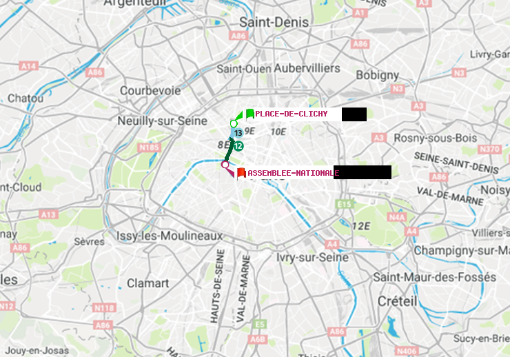 plan itinéraire ratp de Place de Clichy à Assemblée Nationale