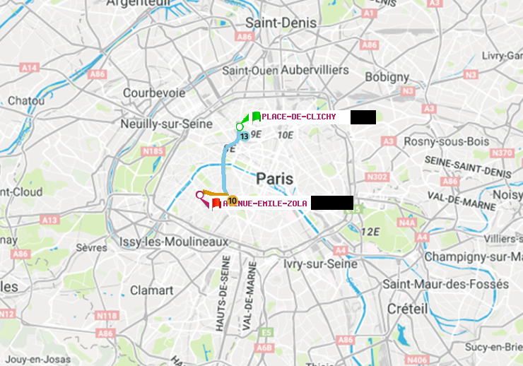 plan itinéraire ratp de Place de Clichy à Avenue Emile-Zola