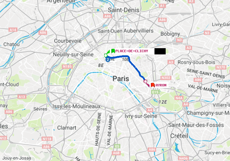 plan itinéraire ratp de Place de Clichy à Avron