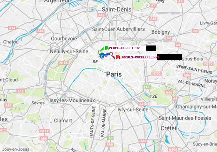 plan itinéraire ratp de Place de Clichy à Barbès-Rochechouart