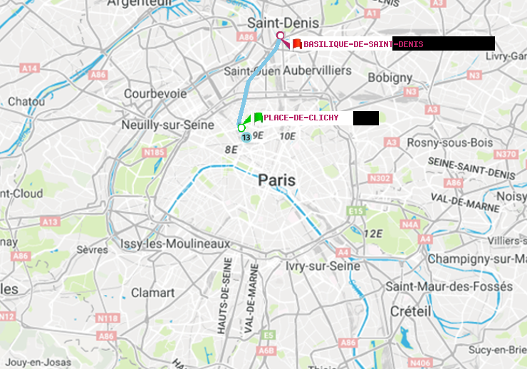 plan itinéraire ratp de Place de Clichy à Basilique de Saint-Denis