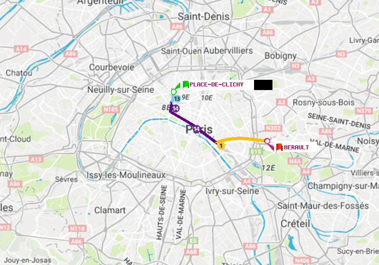 plan itinéraire ratp de Place de Clichy à Bérault