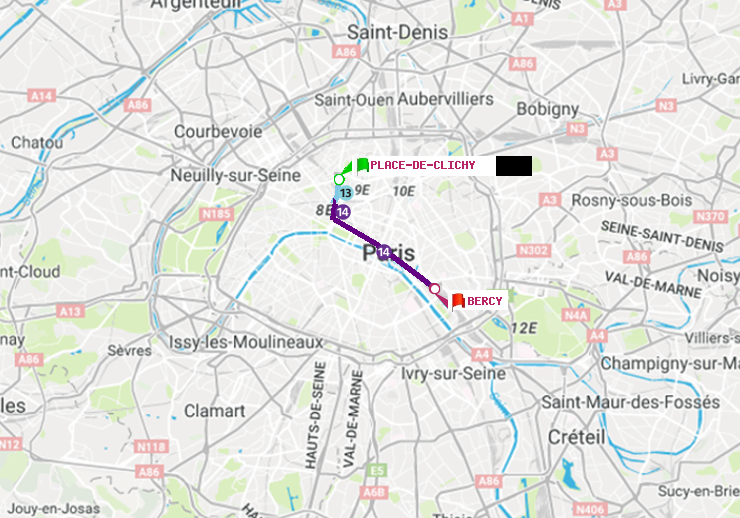 plan itinéraire ratp de Place de Clichy à Bercy