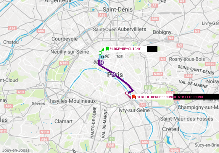 plan itinéraire ratp de Place de Clichy à Bibliotheque-Francois Mitterrand