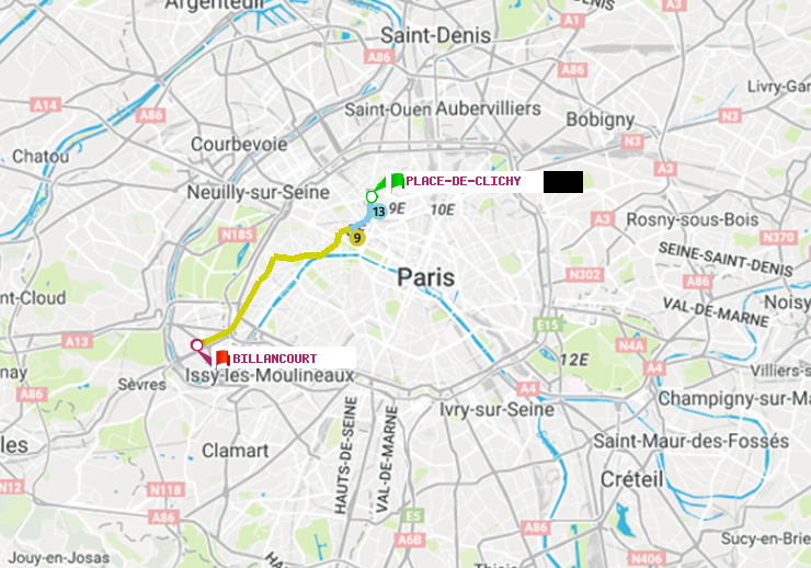 plan itinéraire ratp de Place de Clichy à Billancourt
