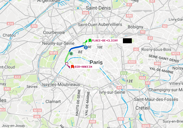 plan itinéraire ratp de Place de Clichy à Bir-Hakeim (Grenelle)