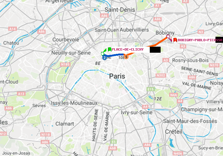 plan itinéraire ratp de Place de Clichy à Bobigny-Pablo-Picasso