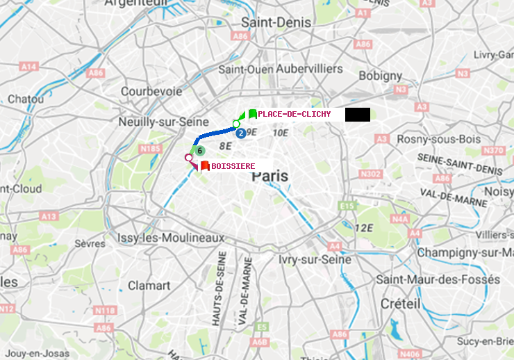plan itinéraire ratp de Place de Clichy à Boissière