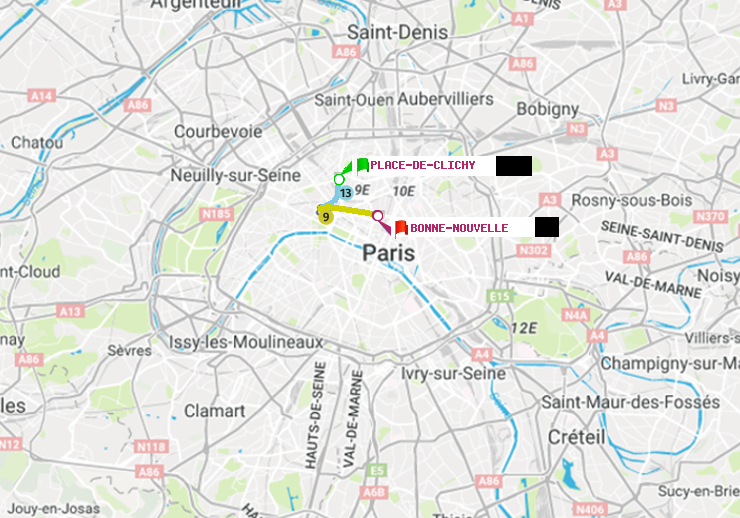 plan itinéraire ratp de Place de Clichy à Bonne Nouvelle