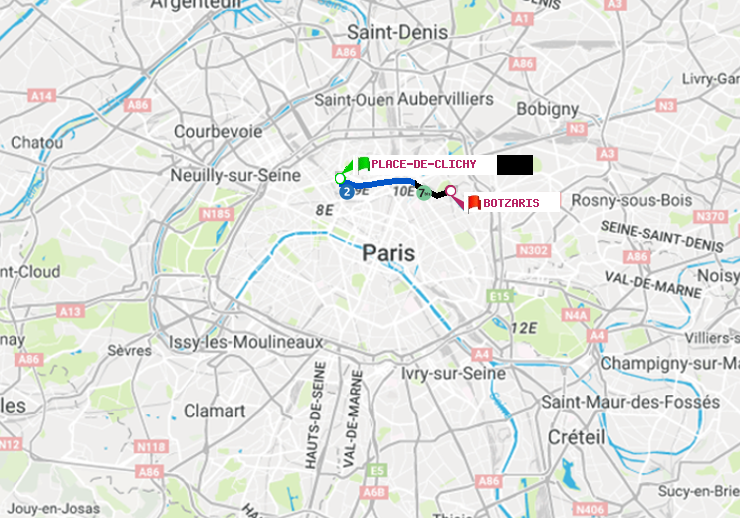 plan itinéraire ratp de Place de Clichy à Botzaris