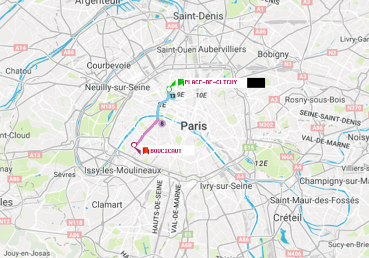 plan itinéraire ratp de Place de Clichy à Boucicaut