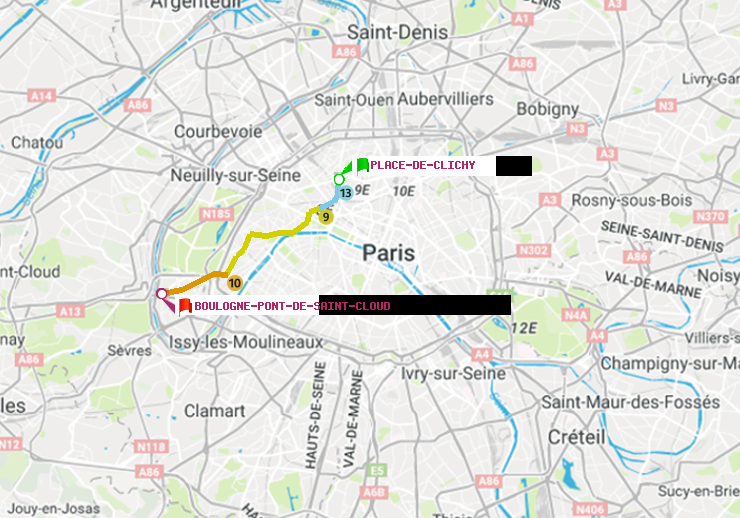 plan itinéraire ratp de Place de Clichy à Boulogne Pont de Saint-Cloud