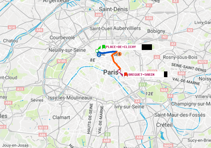 plan itinéraire ratp de Place de Clichy à Bréguet-Sabin
