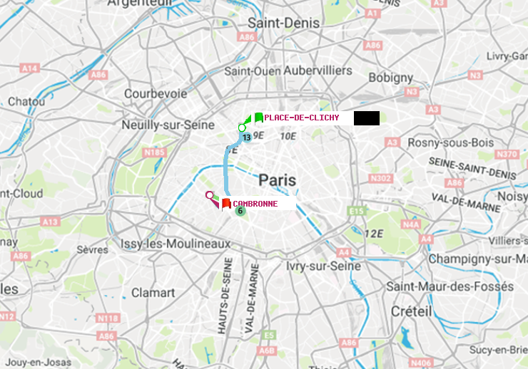 plan itinéraire ratp de Place de Clichy à Cambronne