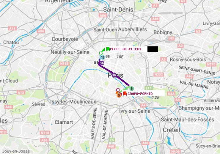 plan itinéraire ratp de Place de Clichy à Campo-Formio