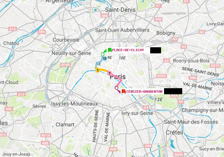 plan itinéraire ratp de Place de Clichy à Censier-Daubenton