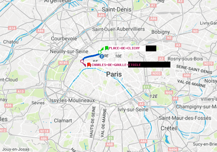 plan itinéraire ratp de Place de Clichy à Charles de Gaulle-Etoile