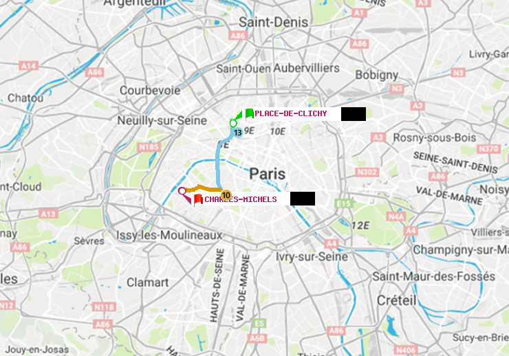 plan itinéraire ratp de Place de Clichy à Charles Michels