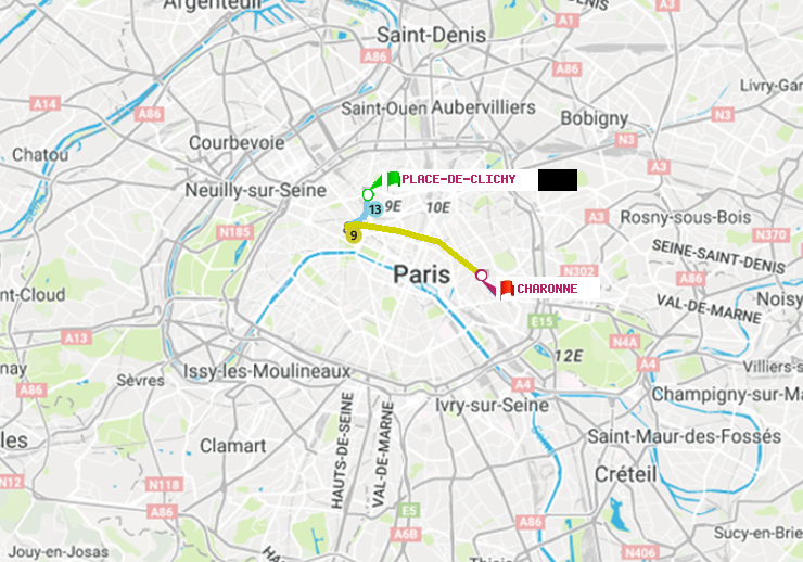 plan itinéraire ratp de Place de Clichy à Charonne