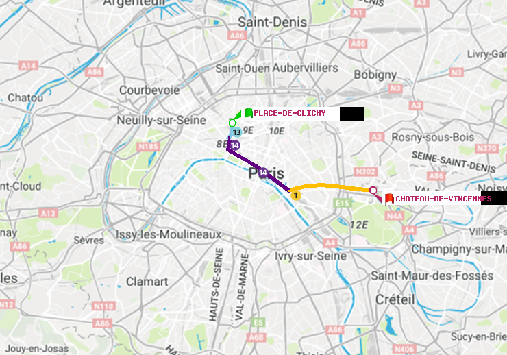 plan itinéraire ratp de Place de Clichy à Château de Vincennes