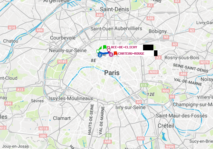 plan itinéraire ratp de Place de Clichy à Château Rouge