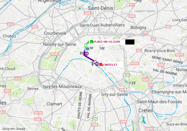 plan itinéraire ratp de Place de Clichy à Châtelet