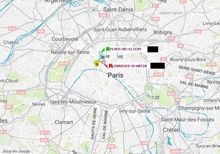 plan itinéraire ratp de Place de Clichy à Chaussée d