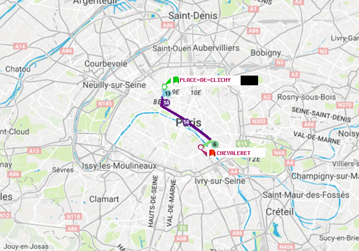 plan itinéraire ratp de Place de Clichy à Chevaleret