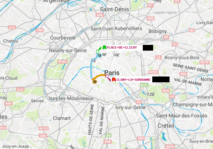 plan itinéraire ratp de Place de Clichy à Cluny-La Sorbonne