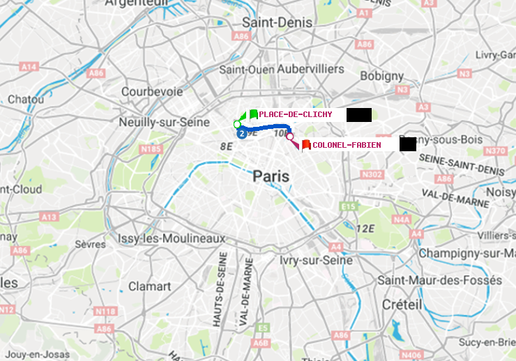 plan itinéraire ratp de Place de Clichy à Colonel Fabien