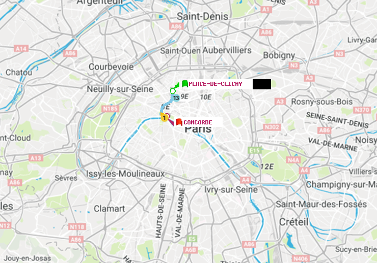 plan itinéraire ratp de Place de Clichy à Concorde