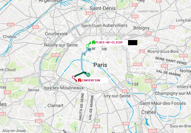 plan itinéraire ratp de Place de Clichy à Convention