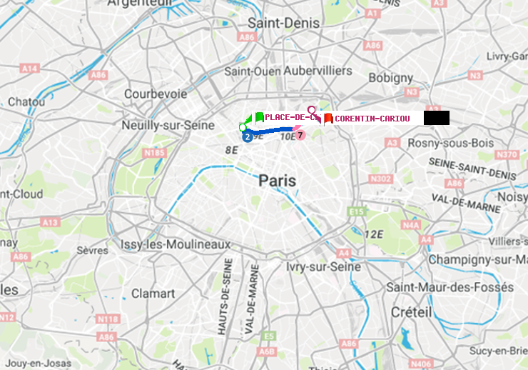 plan itinéraire ratp de Place de Clichy à Corentin-Cariou