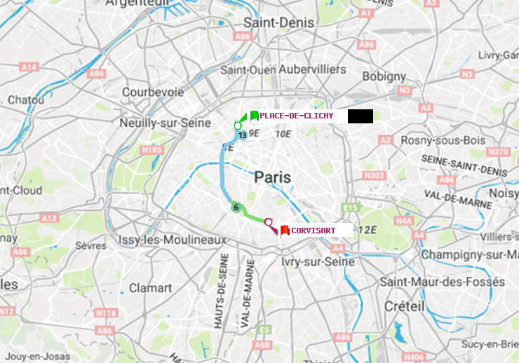plan itinéraire ratp de Place de Clichy à Corvisart
