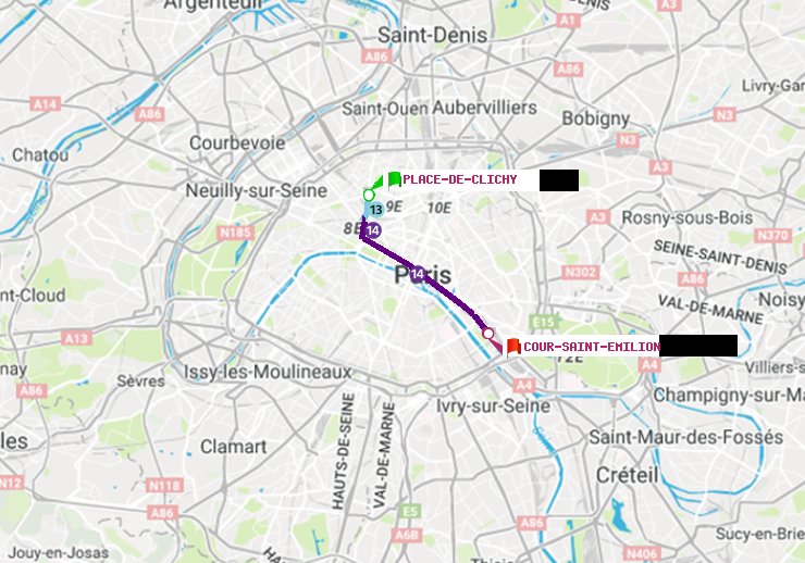 plan itinéraire ratp de Place de Clichy à Cour Saint-Emilion