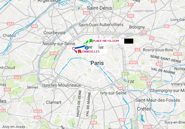 plan itinéraire ratp de Place de Clichy à Courcelles